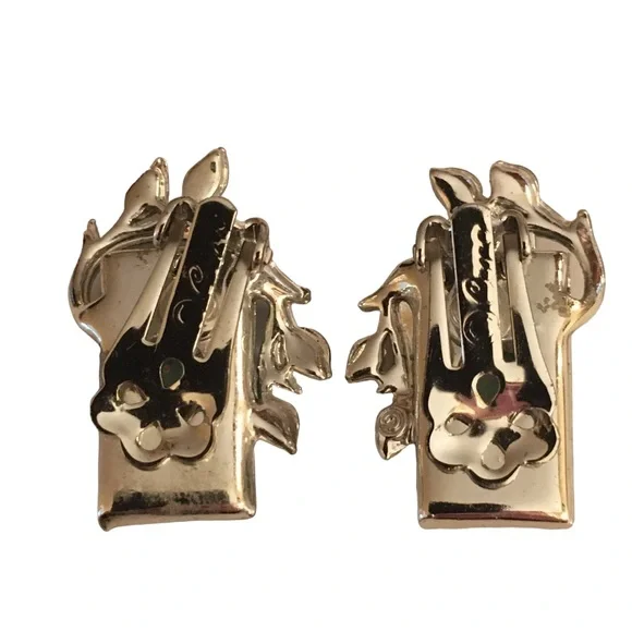 Vintage Coro Confetti Turquoise Lucite Clip On Earrings Gold Flakes Silver Tone - Picture 4 of 8